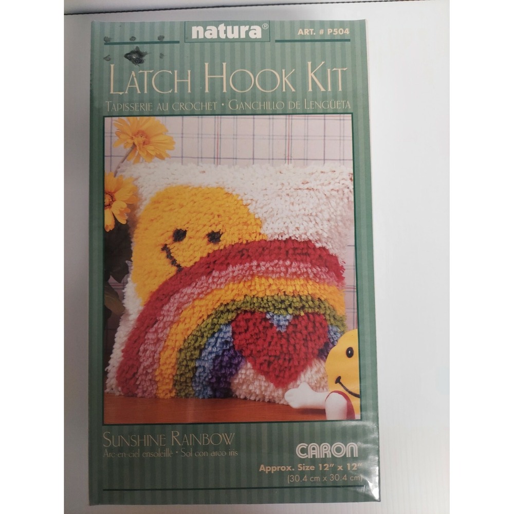 NEW Natura Latch Hook Kit Sunshine Rainbow Smiley Face Print Canvas 12"X12"